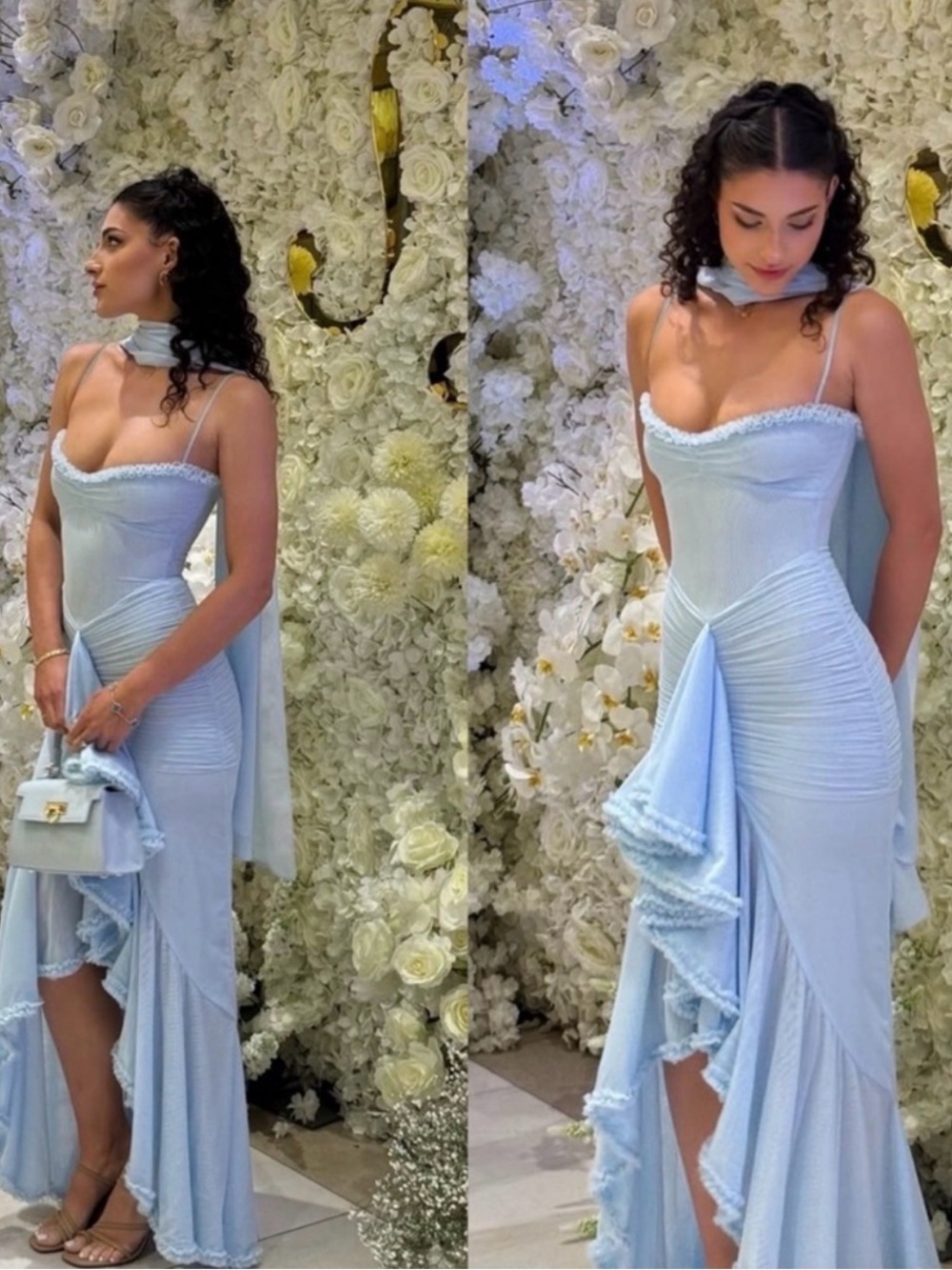 House of CB “Gabbi” Light Blue High-Low Ruffle Corset Dress